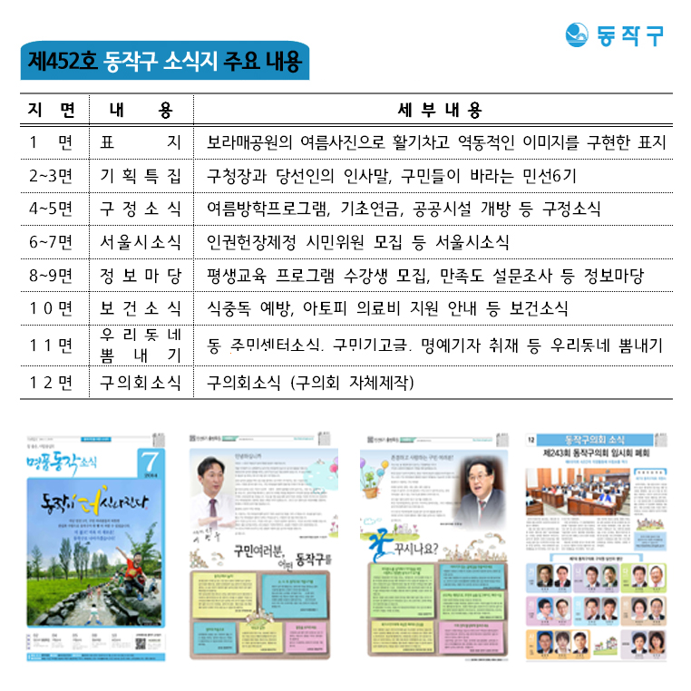 제452호 동작구소식지 주요내용