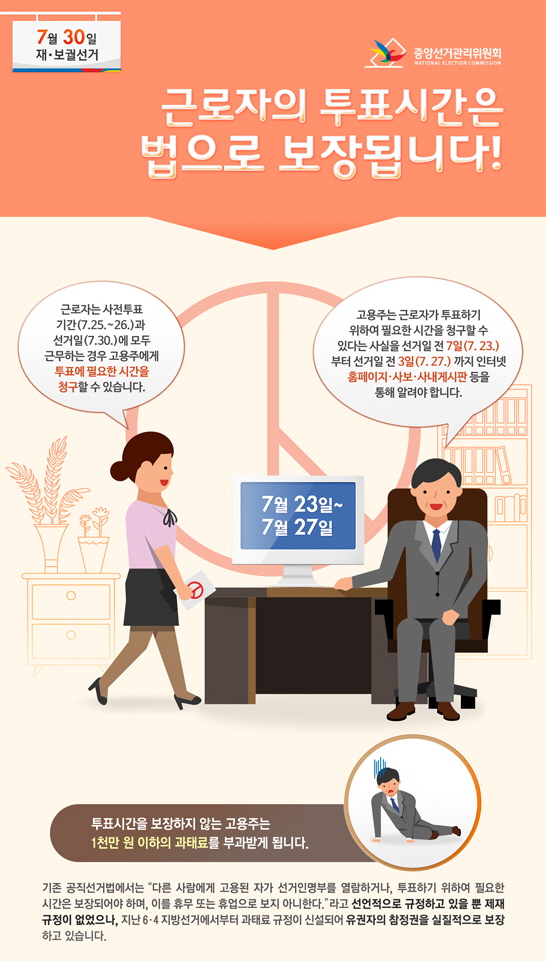 7.30 동작구을 국회의원 선거 근로자의 투표권이 보장됩니다.
